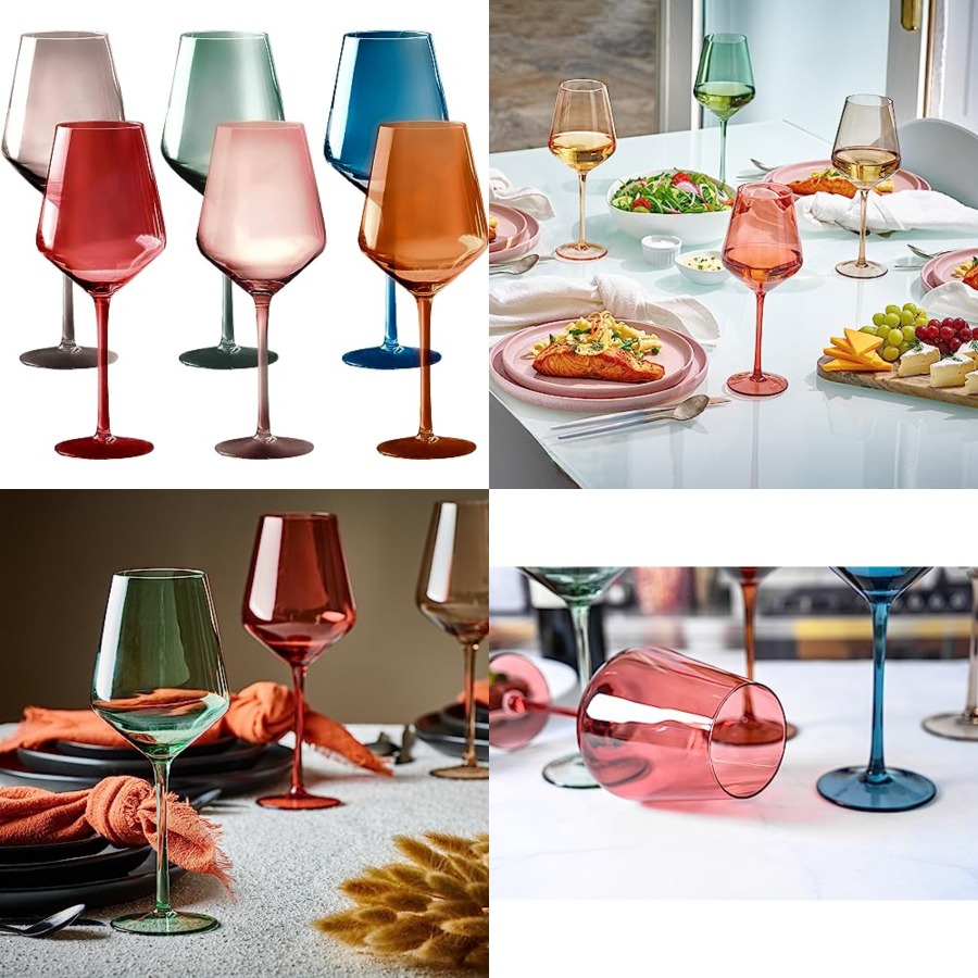 Wine Glass Set Crystal - Colored Cordial Glasses Set of 6,